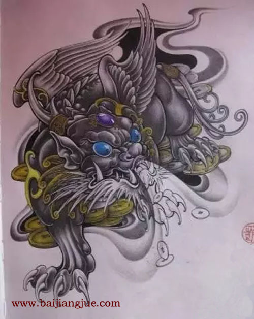 素描手稿:貔貅纹身雕刻素材
