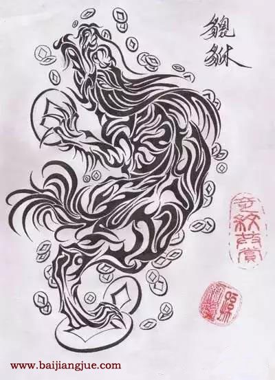 素描手稿貔貅纹身雕刻素材
